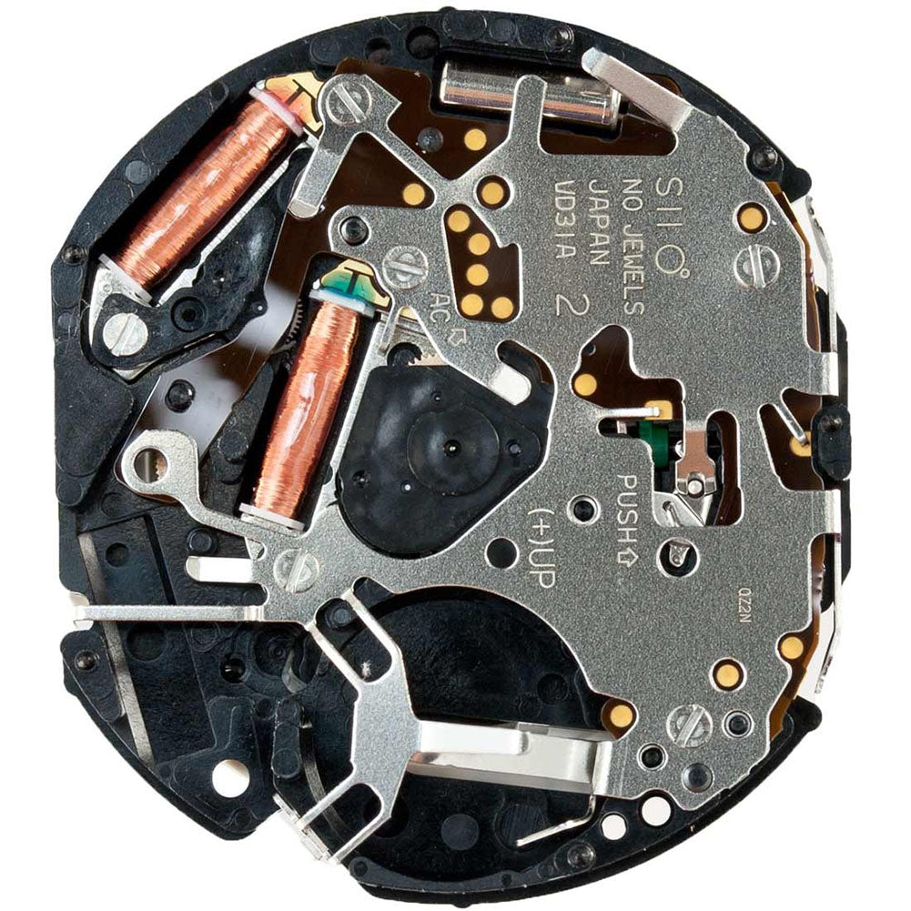Hattori Epson VD31A quartz watch movement, precise Japan-made mechanism for reliable timekeeping.