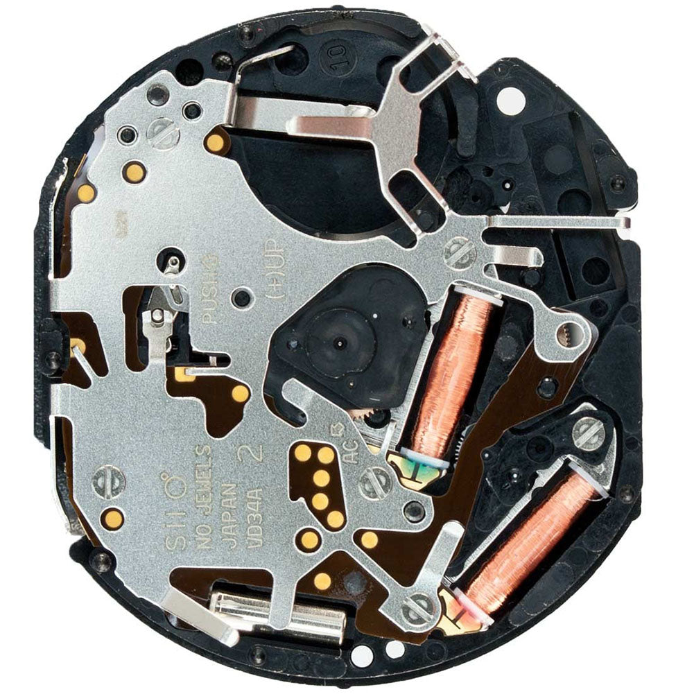 Hattori Epson TMI VD34A quartz watch movement, precision Japanese mechanism for watch repair.