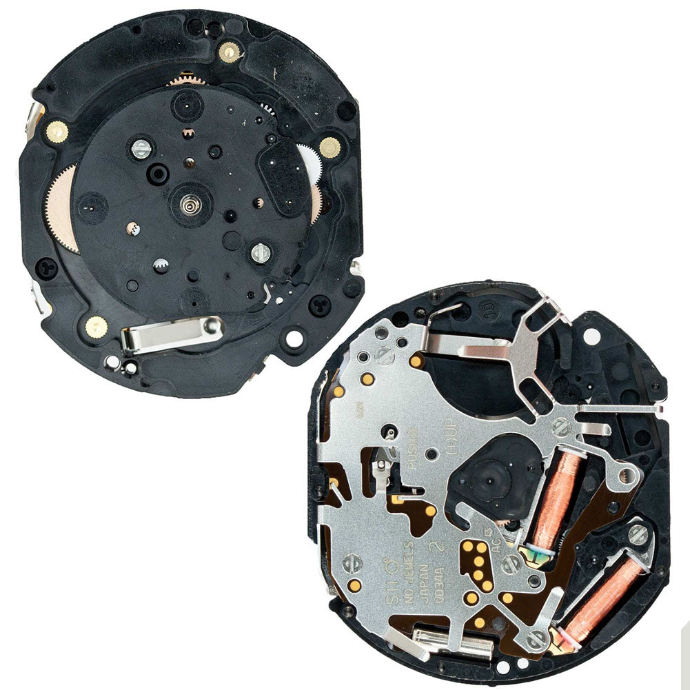 Hattori Epson TMI VD34A quartz watch movement, precision Japanese mechanism for reliable watch repair.