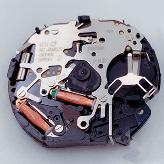 Hattori Epson VD53C quartz watch movement with date display at 3 o'clock, made in Japan.