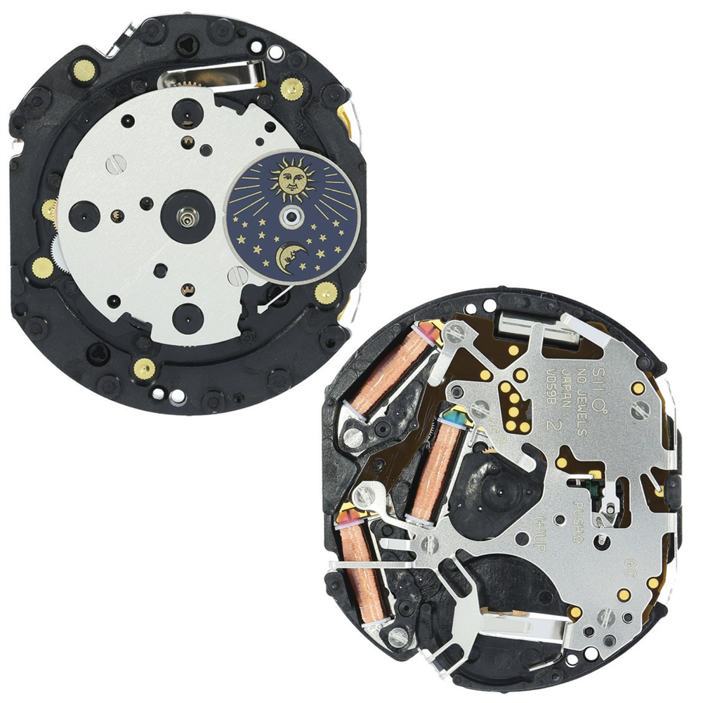Hattori Epson VD59B quartz watch movement, precision Japan-made mechanism for reliable timekeeping.