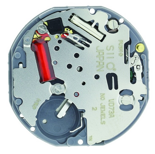 Hattori Epson VD73A quartz watch movement, precision Japanese craftsmanship for reliable timekeeping.