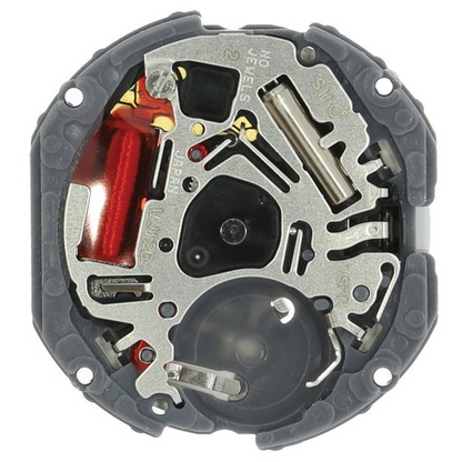 Hattori Epson TMI VJ12B quartz watch movement with date display at 3/6, Japan made precision component.