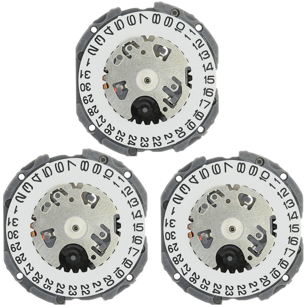 Hattori Epson TMI VJ12B quartz watch movement featuring date display at 3 and 6 o?clock, Japan-made precision part.