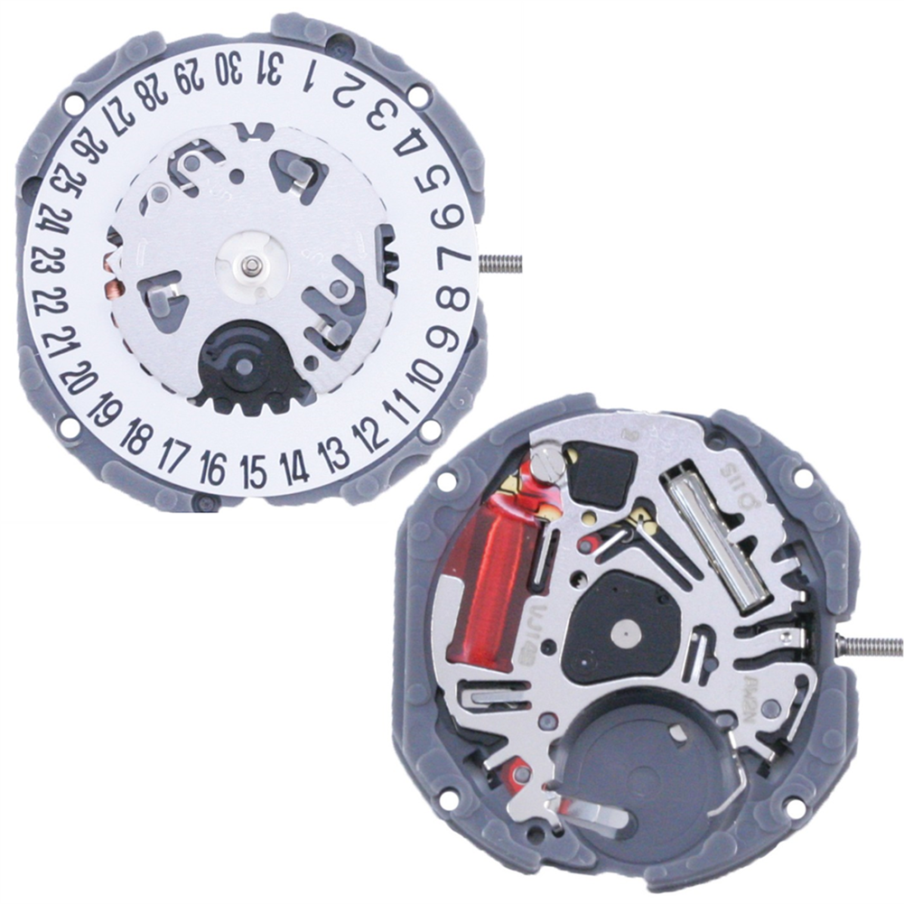 Hattori Epson TMI VJ14 quartz watch movement with date display at 3 and 6 o'clock, Japan-made precision component