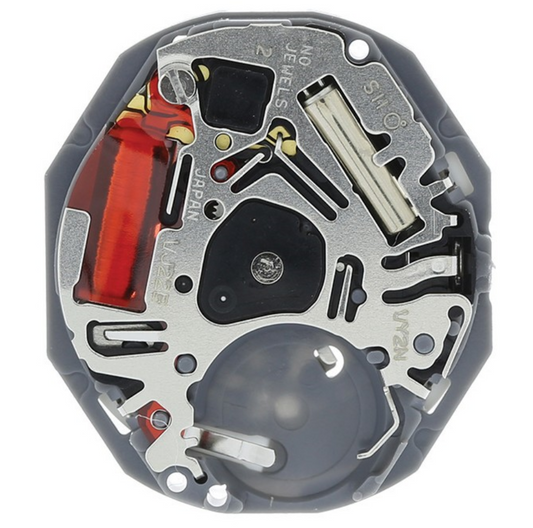 Hattori Epson TMI VJ22 quartz watch movement with date at 3 and 6, Japan made for precise timekeeping