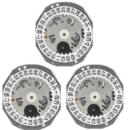 Hattori Epson TMI VJ22 quartz watch movement with dual date windows at 3 and 6, Japan made precision timer