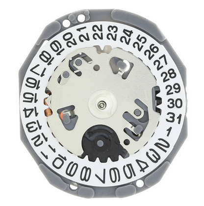 Hattori Epson TMI VJ24B quartz watch movement with date at 3 o'clock, Japan made, reliable precision.
