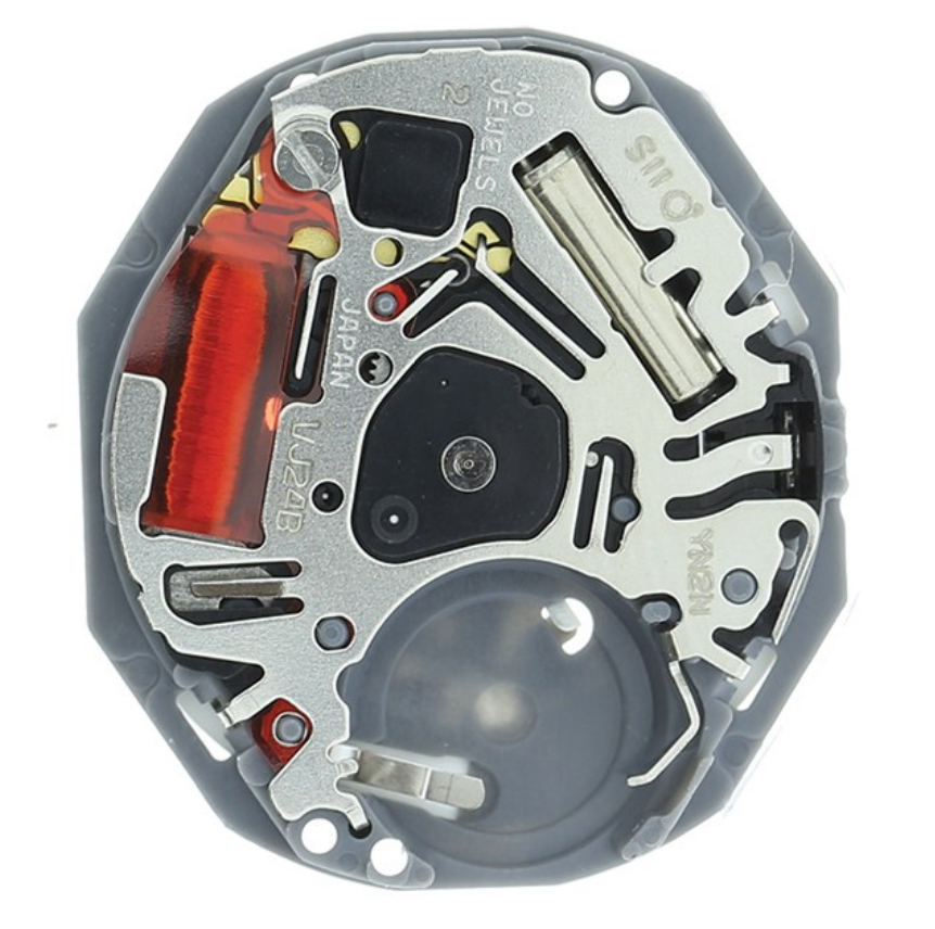 Hattori Epson TMI VJ24B quartz watch movement with date at 3 o'clock, Japan made, reliable precision.