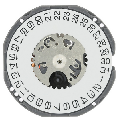 Hattori Epson quartz watch movement with date at 3/6, Japan made for precise timekeeping