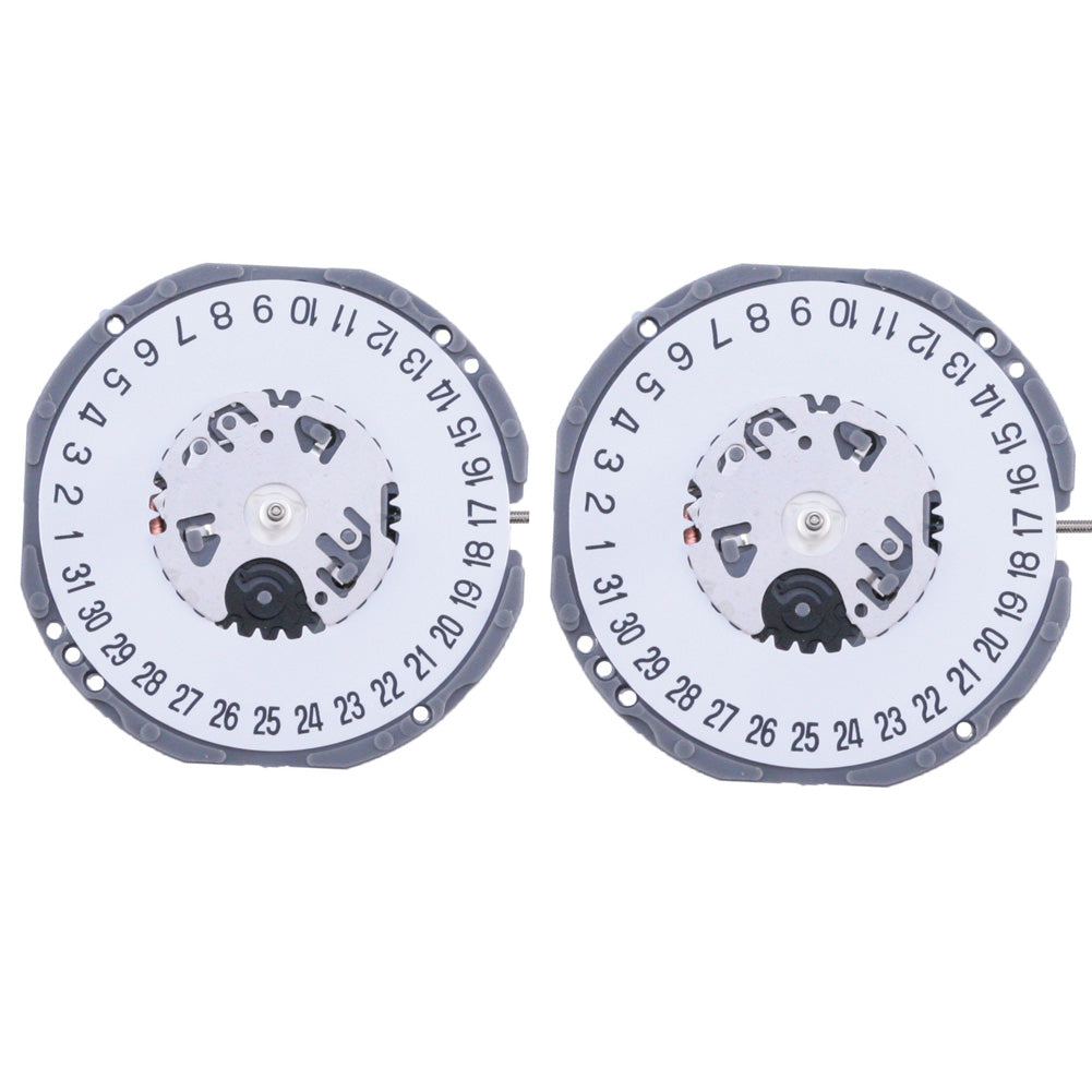 Hattori Epson TMI VJ34B quartz watch movement with dual date windows at 3 and 6, Japan made.
