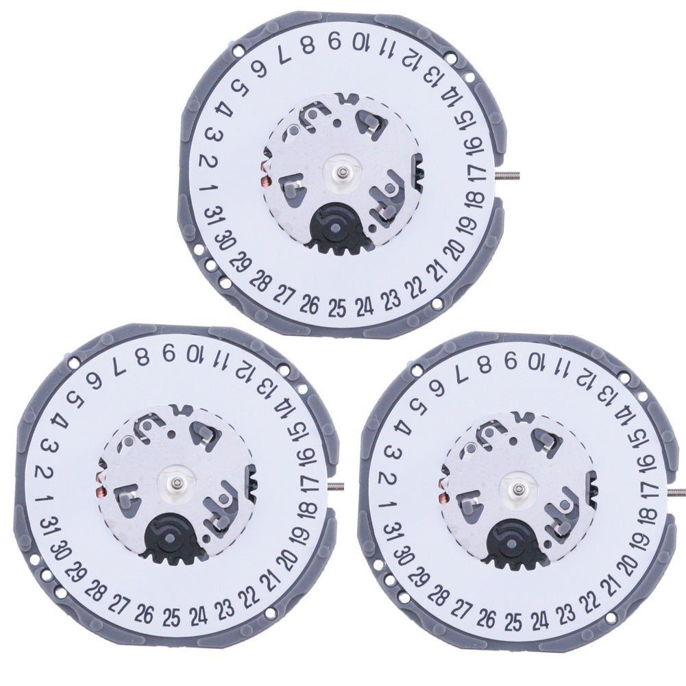 Hattori Epson TMI VJ34B quartz watch movement with dual date windows at 3 and 6, Japan made.