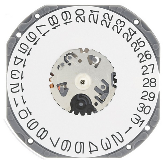 Hattori Epson TMI VJ52 quartz watch movement with date display at 3 and 6, Japan made.
