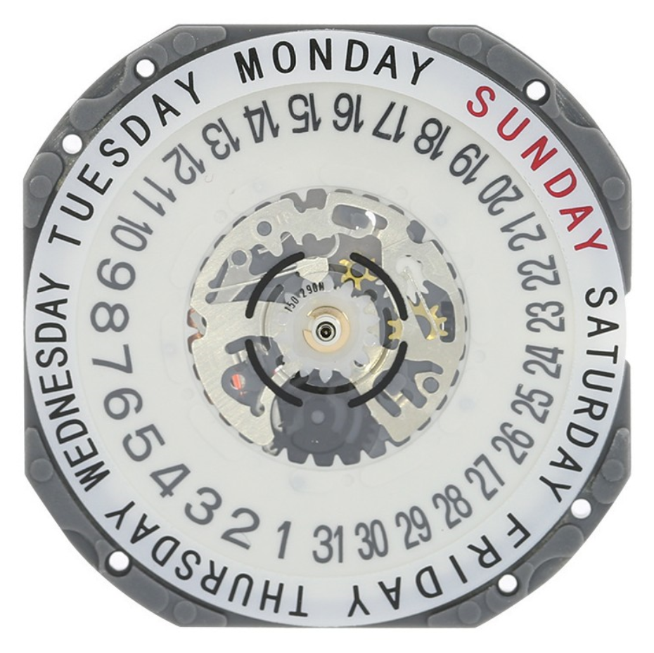 Hattori Epson TMI VJ55B quartz watch movement showing date window at 3 and 6 o?clock, Japan Made.