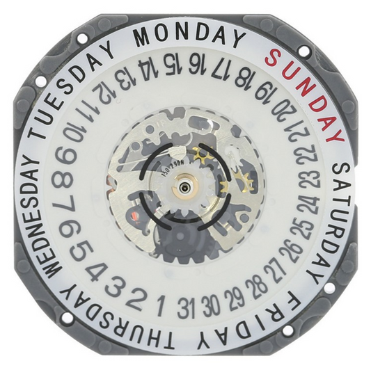 Hattori Epson TMI VJ55B quartz watch movement showing date window at 3 and 6 o?clock, Japan Made.