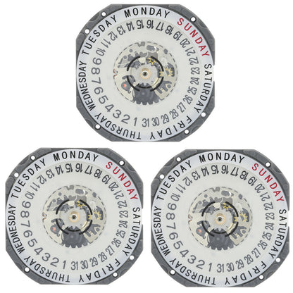 Hattori Epson TMI VJ55B quartz watch movement with dual date windows at 3 and 6 o?clock, Japan made.