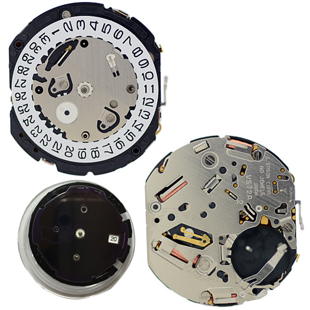 Hattori Epson VS72A solar quartz watch movement for accurate Japan-made timekeeping in watch accessories.