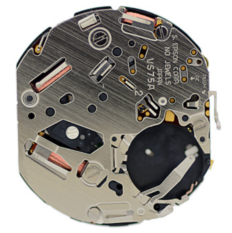 Hattori Epson TMI VS75A solar quartz watch movement, precise Japanese timekeeping component.