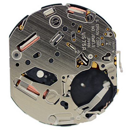 Hattori Epson TMI VS75A solar quartz watch movement, precise Japanese timekeeping component.