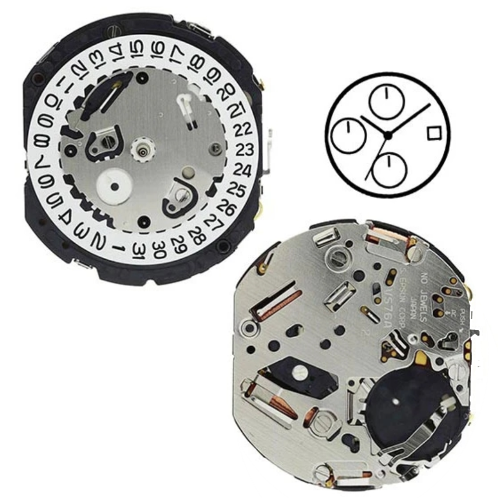 Hattori Epson VS76A solar-powered quartz watch movement, precision Japan craftsmanship.