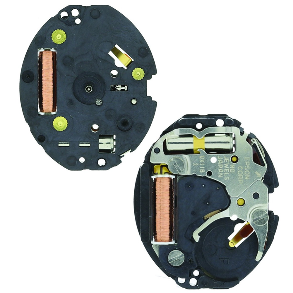 Hattori Epson VX11B quartz watch movement showcasing precise timekeeping, made in Japan for reliability.