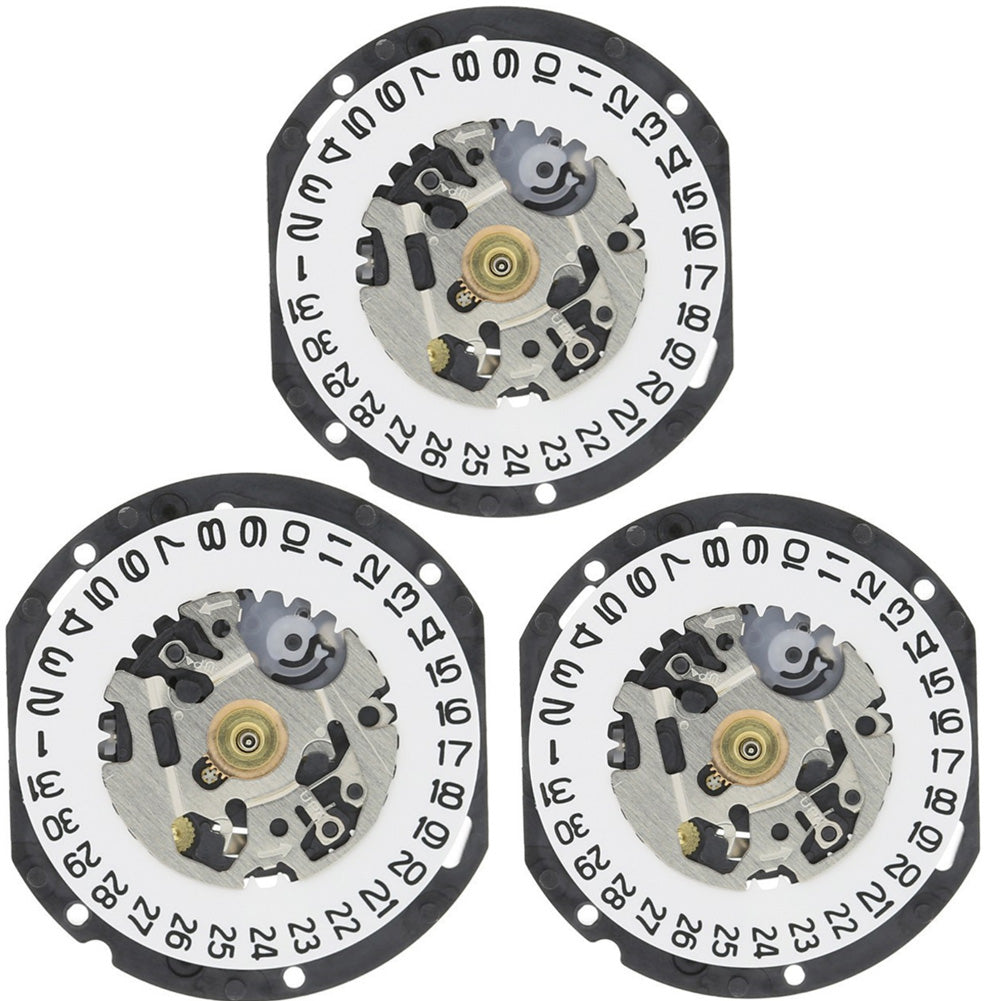 Hattori Epson VX12 quartz watch movement with date display at 3 o'clock, precision Japan-made accessory.