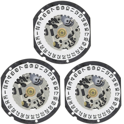 Hattori Epson VX12 quartz watch movement with date display at 3 o'clock, precision Japan-made accessory.