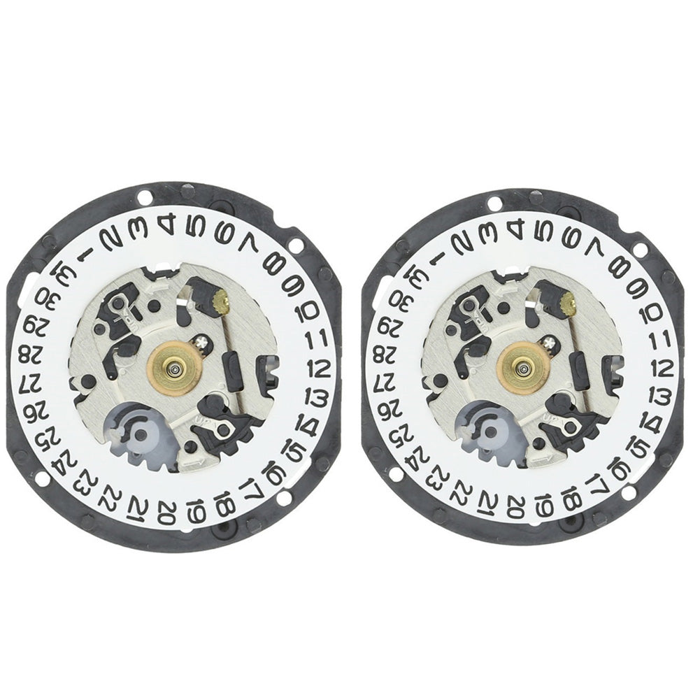 Hattori Epson VX19E quartz watch movement with date display at 3, Japan-made precision mechanism for watch repair.