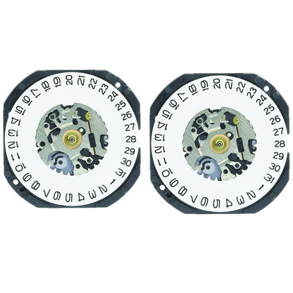 Hattori Epson VX32 quartz watch movement with date window at 3/6, precision Japanese craftsmanship.