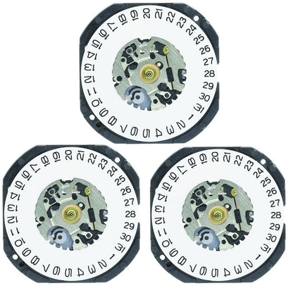 Hattori Epson VX32 quartz watch movement with date window at 3/6 position, precision-made in Japan.