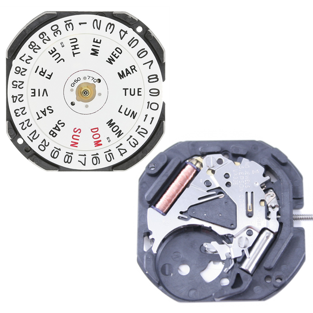 Hattori Epson VX33E quartz watch movement, precise Japan-made mechanism for watch accessory repair.