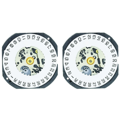 Hattori Epson VX3KE quartz watch movement showing date display at 3 and 6 o'clock, Japan-made precision component
