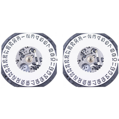 Hattori Epson VX42E quartz watch movement showing date displays at 3 and 6 o'clock, Japan made.
