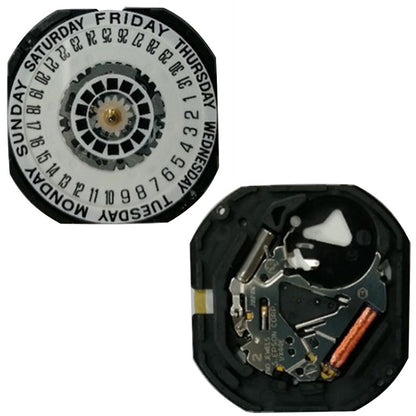 Hattori Epson VX44E quartz watch movement with white and gold dial, precise Japan-made mechanism for watch accessories.
