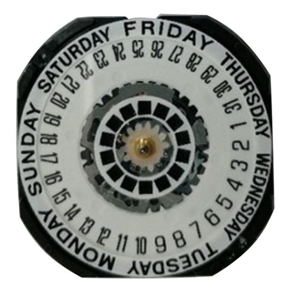 Hattori Epson VX44E quartz watch movement with white and gold dial, precision Japan-made mechanism for watch repair.