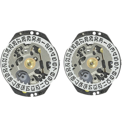 Hattori Epson VX89E quartz watch movement showing date display at 3/6, Japan-made for accuracy.