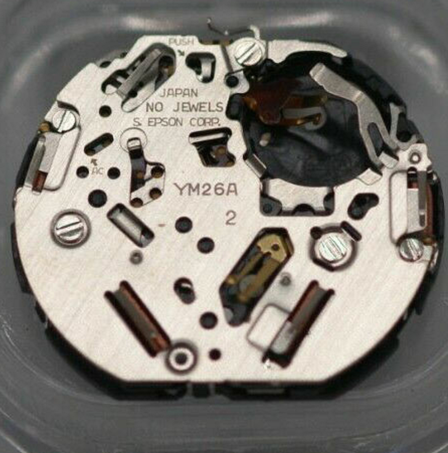 Hattori Epson TMI YM26A quartz watch movement, Japan-made precision mechanism for accurate timekeeping.