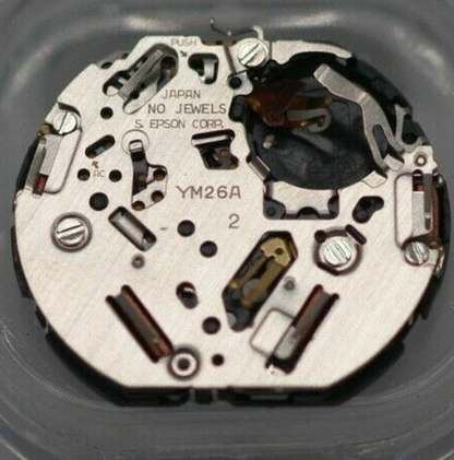 Hattori Epson TMI YM26A quartz watch movement, Japan-made precision mechanism for accurate timekeeping.